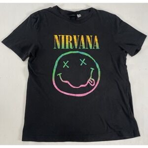 Nirvana H&M Dark Gray Black T-Shirt Pure Cotton Short‎ Sleeve Round Neck Size L